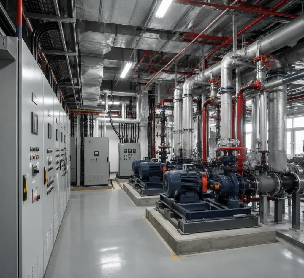 Modern Integrated MEP Plant Room Aqua For Contracting & Engineering Solutions